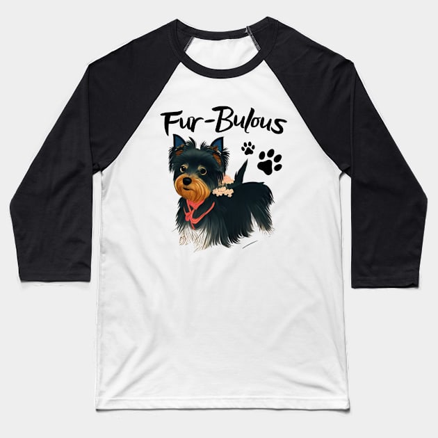 Adorable Black Yorkie Puppy Fur Babies Fabulous Baseball T-Shirt by Mochabonk